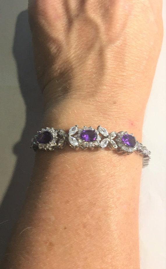 Amethyst Gemstone Bracelet , White Topaz and Ameth