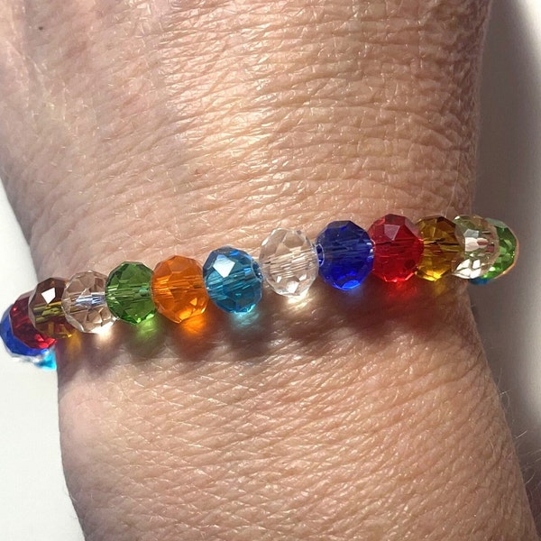 Multi color Crystal Beaded Stretch Bracelet ,  Crystal Beaded Bracelet , Rainbow Crystal Stretch Bracelet , stackable bracelet