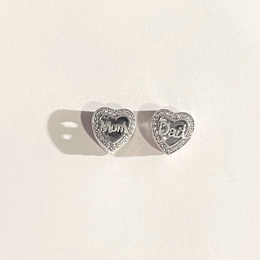 CZ Mom Heart Charm Pandora Style 