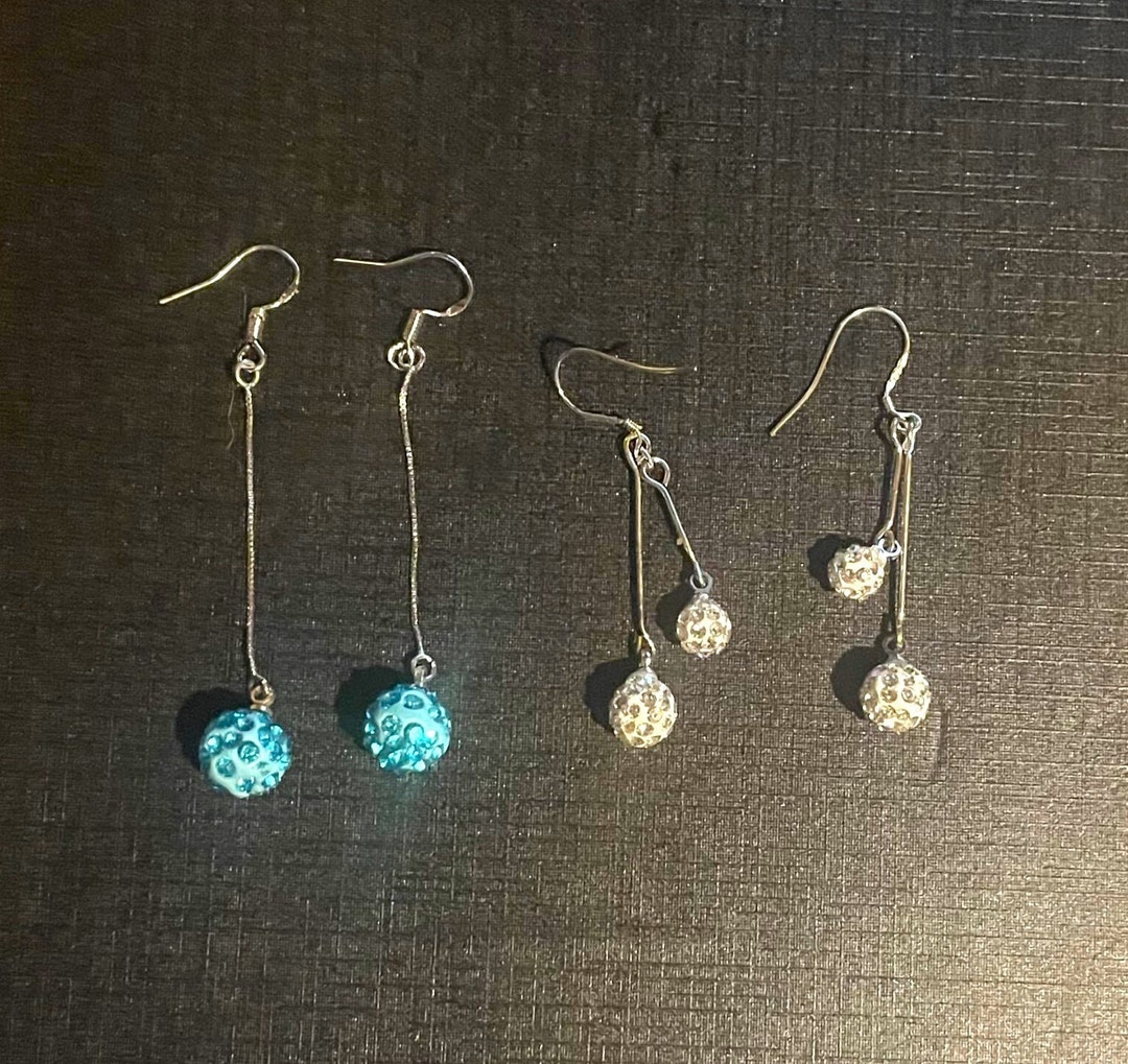 ALRNBY Disco Ball Earrings For Women - Silver Double Dangle Drop Earrings, 70s 80s Party Jewelry