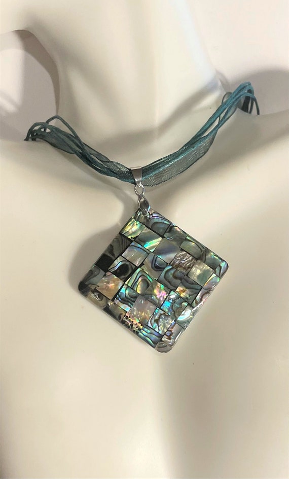 Abalone Shell Pendant Necklace , Diamond Shaped Ab