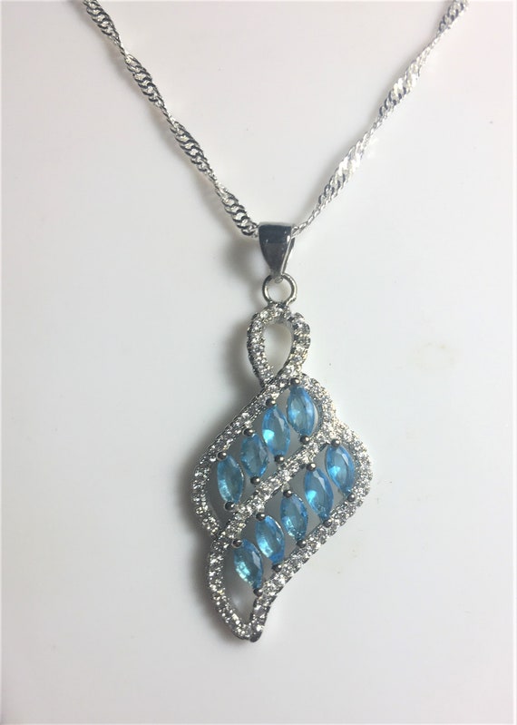 Swiss Blue Topaz Pendant Necklace ,  White Topaz N