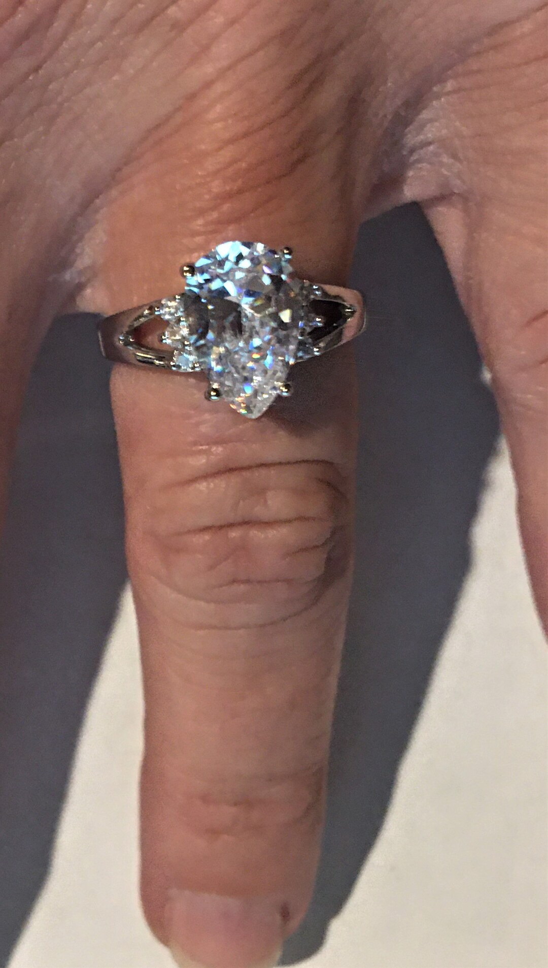 Pear Shaped CZ Engagement Ring White Gold Layered Size 8 Etsy