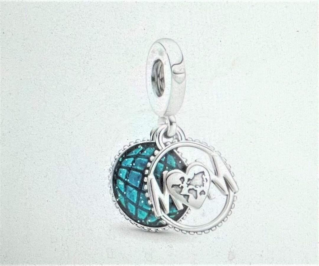 Glitter Globe Mom Dangle Charm Fits Pandora Bracelets , Blue Globe