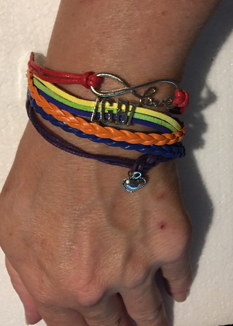 LGBT Pride Bracelet Infinity Love Wins Heart Charm Gay Pride Multi Layer Leather Bracelet