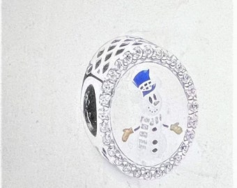 Snowman Charm fits Pandora Bracelet , Winter Snowman Snowflake CZ Charm ,  Snowman Charm , Winter Charm   925 Sterling Silver