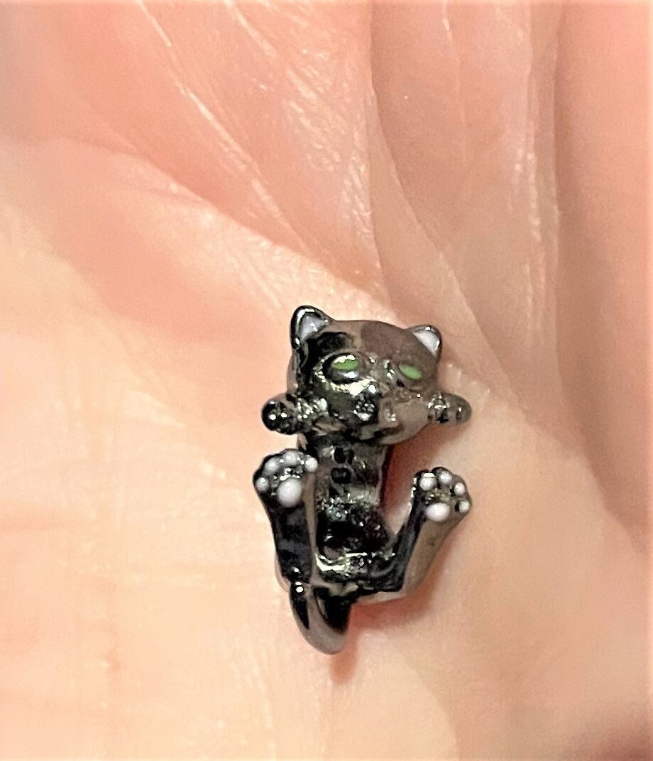 Pandora Style 925 Sterling Silver Black Cat Charm Green Eyed Etsy