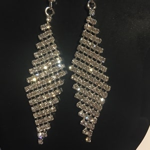 Swarovski Crystal Rhinestone Mesh Dangle Earrings , Mesh Statement Earrings , Bridesmaids Earrings , Silver Bild 4
