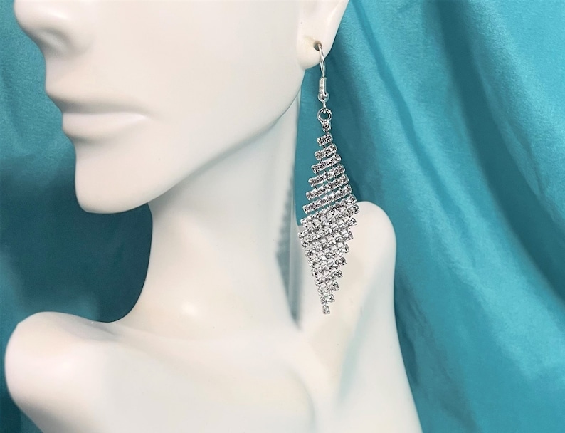 Swarovski Crystal Rhinestone Mesh Dangle Earrings , Mesh Statement Earrings , Bridesmaids Earrings , Silver Bild 2