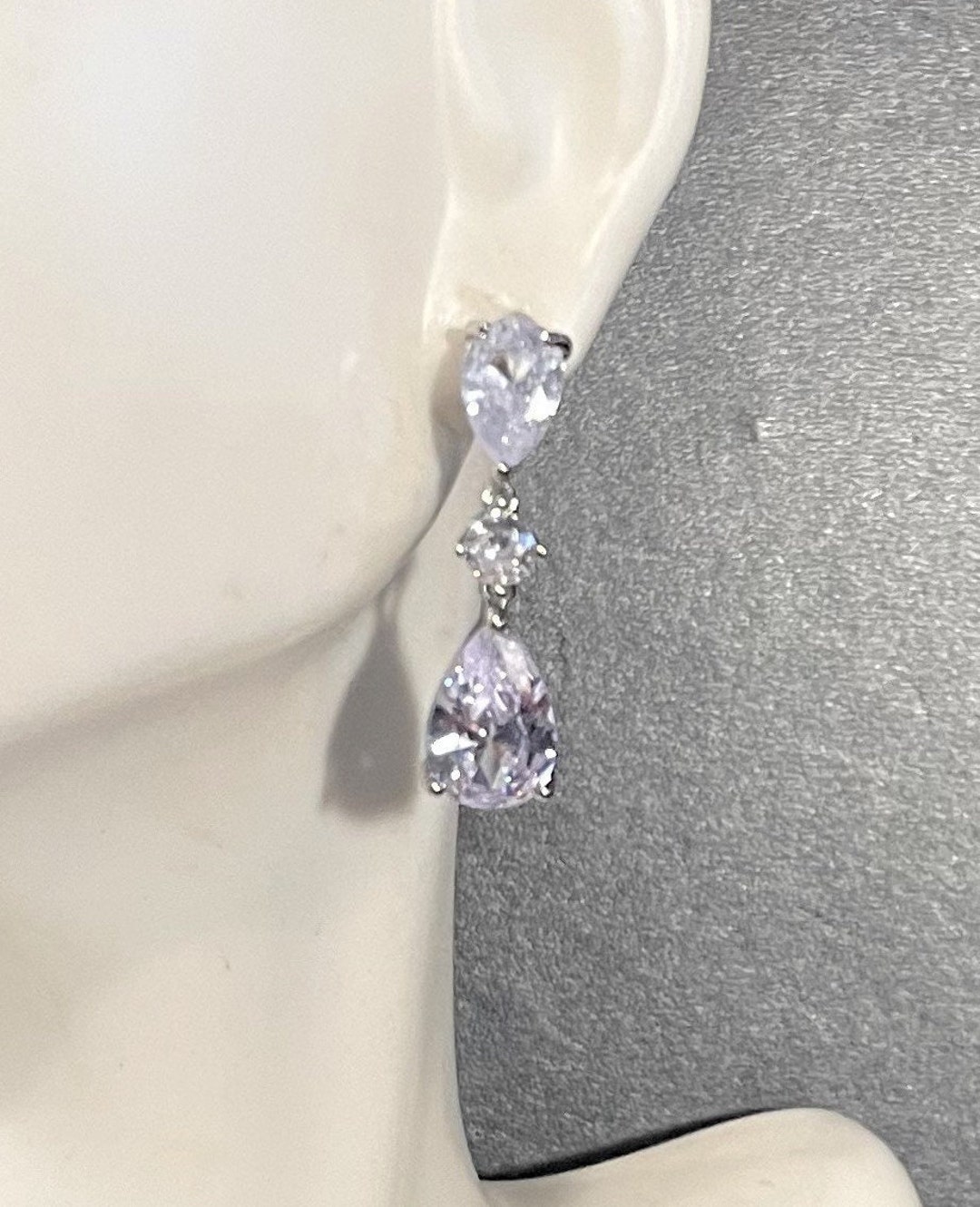 Sterling Silver Large CZ Pear Drop Earrings main image 1