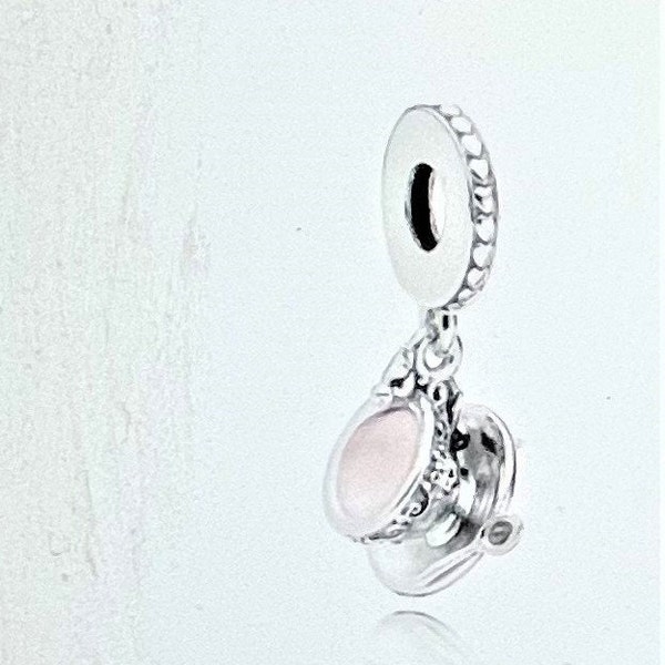 Enchanted Cup of Tea Charm fits Pandora Bracelet , Teacup Dangle Charm , Tea , Spoon , Cup , Saucer , 925 Sterling Silver