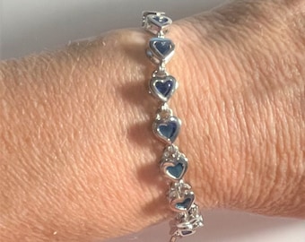 Blue Sapphire Heart Tennis bracelet 7", Pink Tourmaline Heart Tennis Bracelet, Amethyst Heart Tennis Bracelet , white gold finish