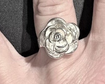 Silver Tone Rose Flower adjustable Ring , Flower Ring , Rose Ring