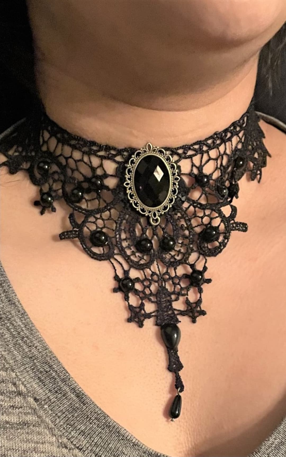 Statement Choker Gothic Black Lace Crystal Drop Crystal Choker Necklace Gothic Bib Necklace Accent Beads Faceted Oval Crystal Bead Etsy Canada