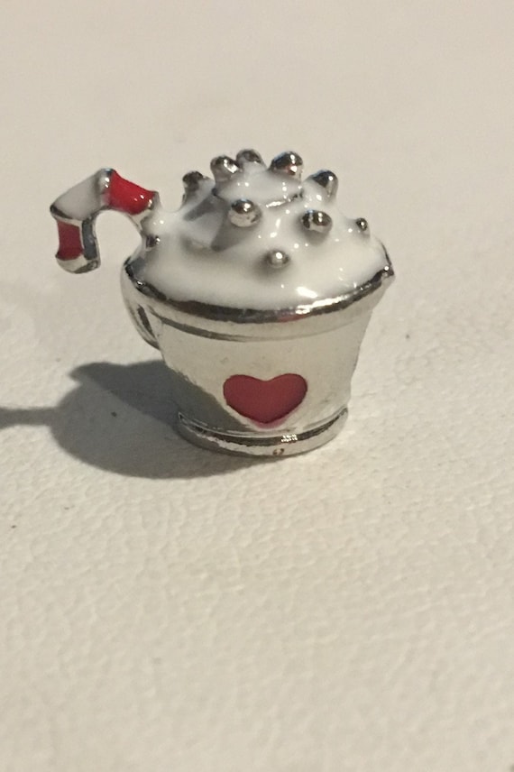 Hot Cocoa Cup Charm fits Pandora Bracelets Cup of hot Chocolate Hot Cocoa Candy Cane Silver