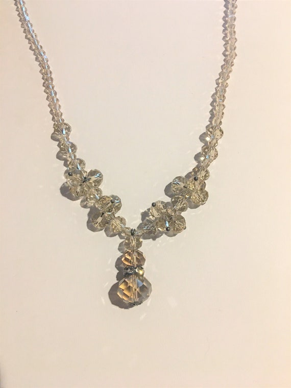 Swarovski Crystal Necklace ,  Taupe Beaded  Neckla