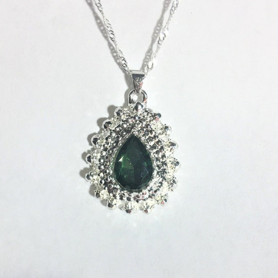 large Emerald Teardrop Pendant Necklace,  Emerald… - image 2