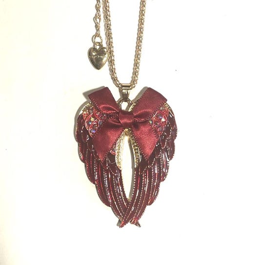 Buy Vintage Betsey Johnson Angel Wings Necklace burgandy Angel Wings Holiday Necklace Gold Tone NOS NWT Gift for Her Online in India Etsy