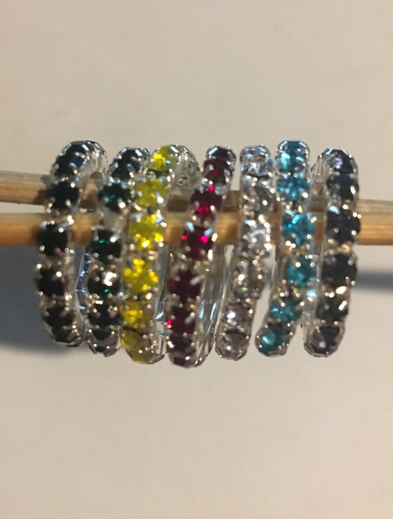 Crystal Rhinestone 1 Row Elastic Stretch Rings Jewelry Multi Etsy