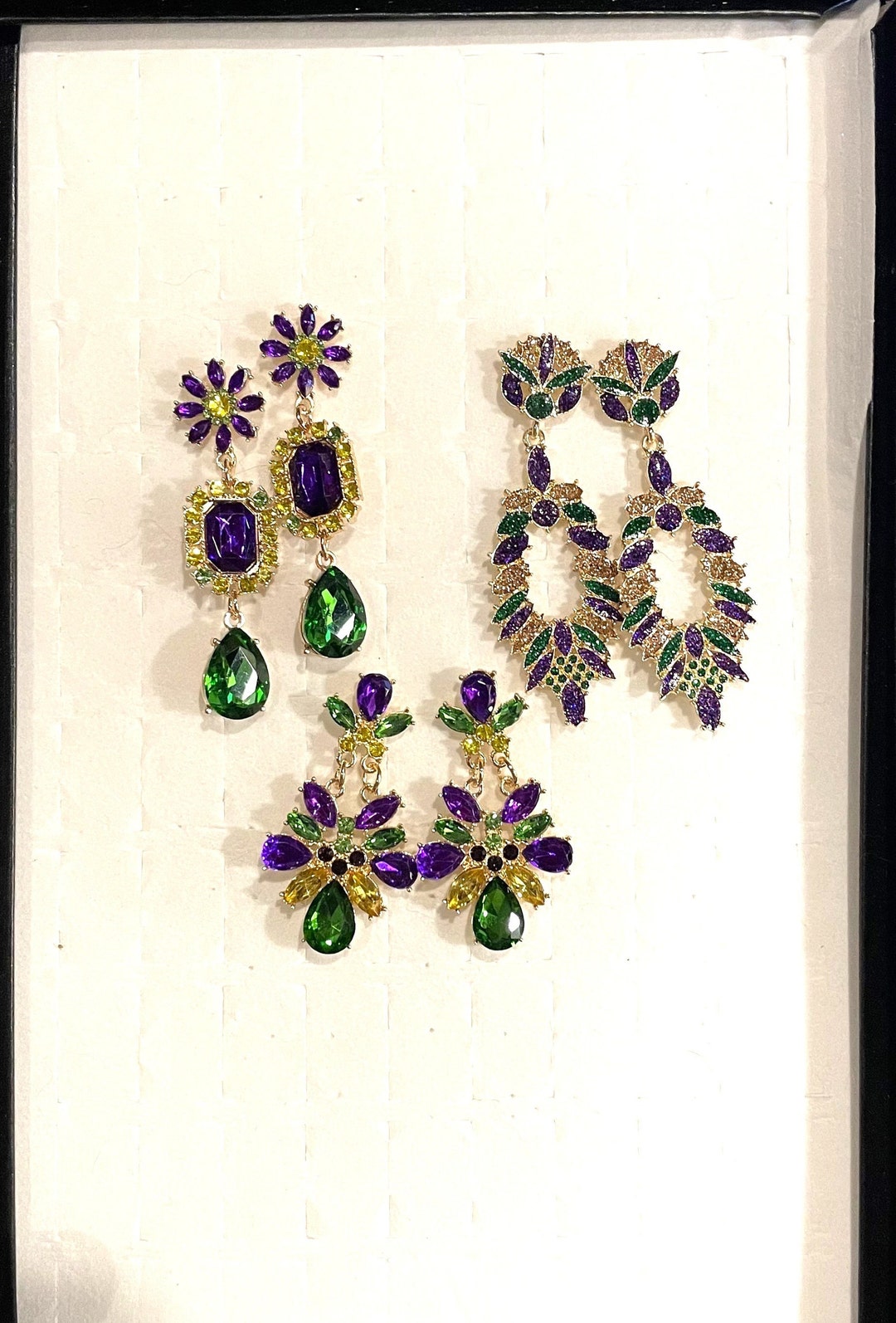 Mardi Gras Earrings , Mardi Gras Crystal Earrings , Glitter Earrings