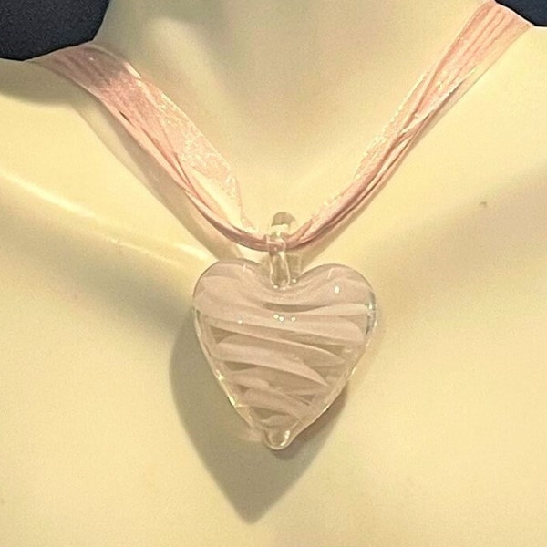 Murano Glass Light Pink Swirl Heart Pendant Necklace