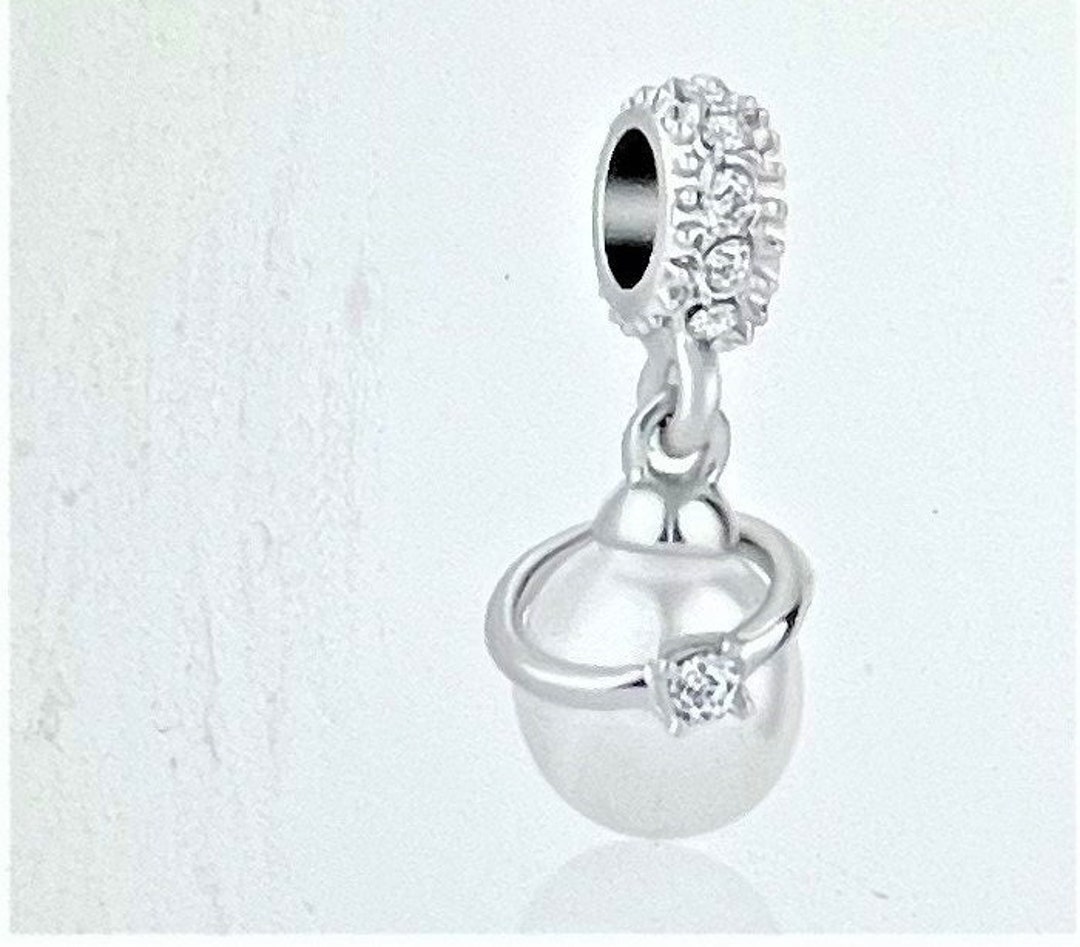 White Pearl Wedding Ring Dangle Charm Fits Pandora Bracelets , White ...