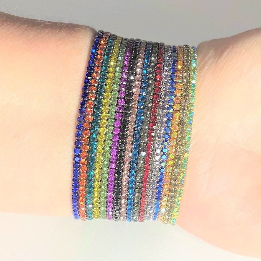 Dainty Crystal Iridescent Rhinestone Stretch 1 Row Bracelet Crystal Rhinestone Stretch Bracelets Stackable Bracelet Smaller Wrists Etsy Australia