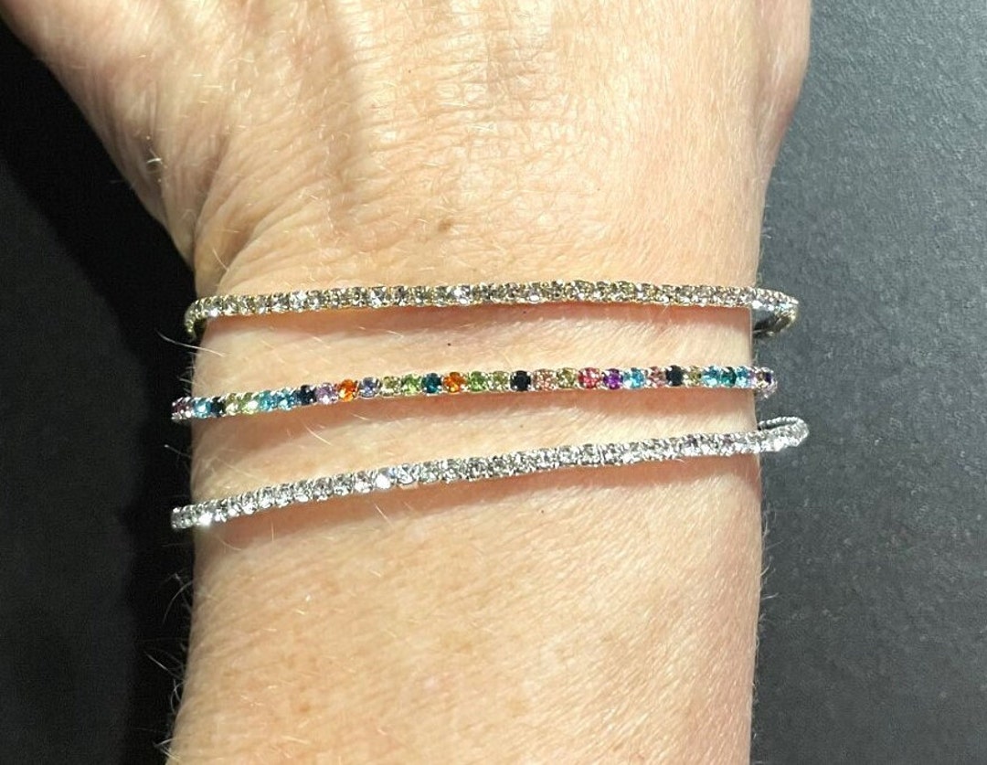 Dainty Crystal Iridescent Rhinestone Stretch 1 Row Bracelet ,multi
