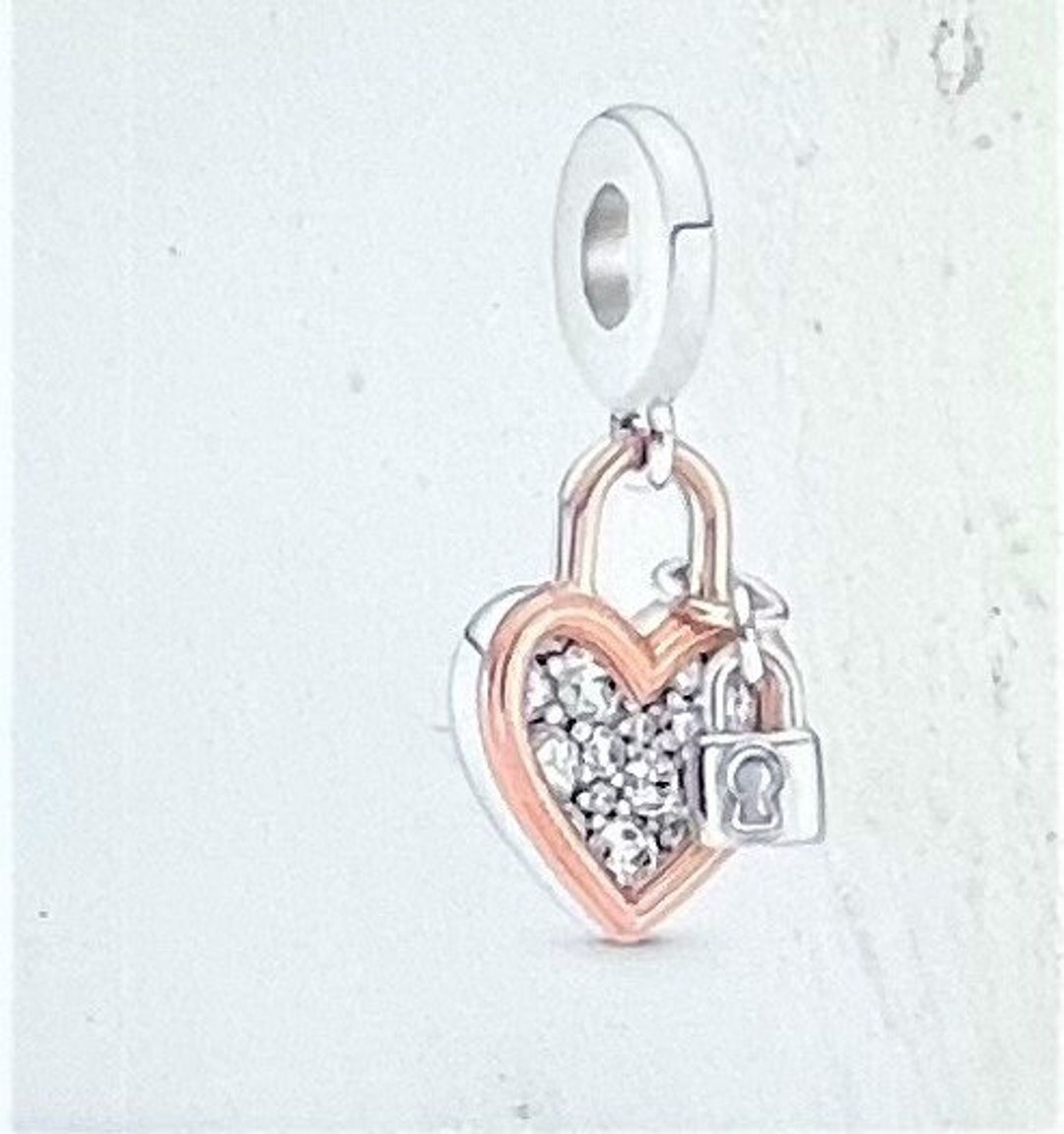 Heart Padlock Double Dangle Charm Fits Pandora Bracelet , Together