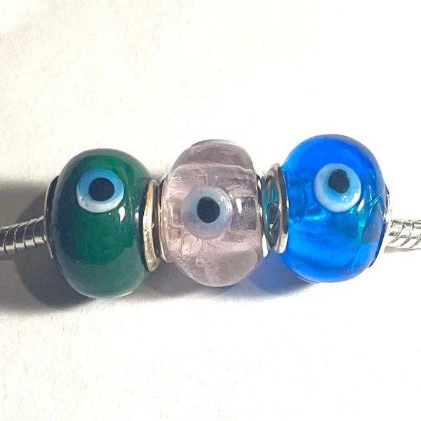 Evil Eye Glass Charm , Evil Eye Charm Bead , fits Pandora Bracelet ,  Blue , Pink , Green