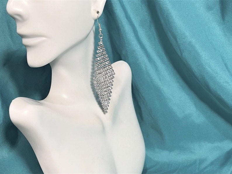 Swarovski Crystal Rhinestone Mesh Dangle Earrings , Mesh Statement Earrings , Bridesmaids Earrings , Silver Bild 1