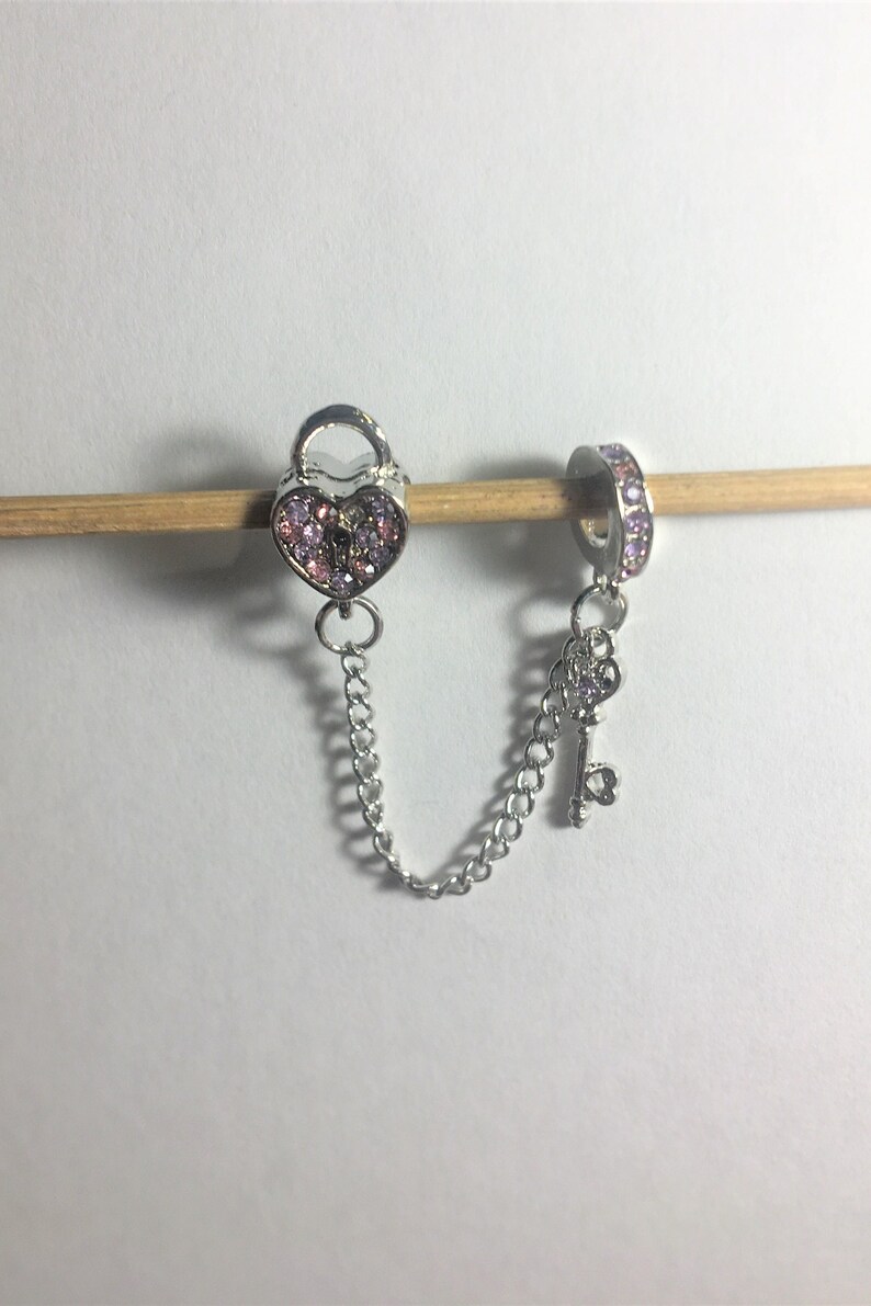 Pandora Style Key to My Heart CZ Safety Chain Charm Heart - Etsy