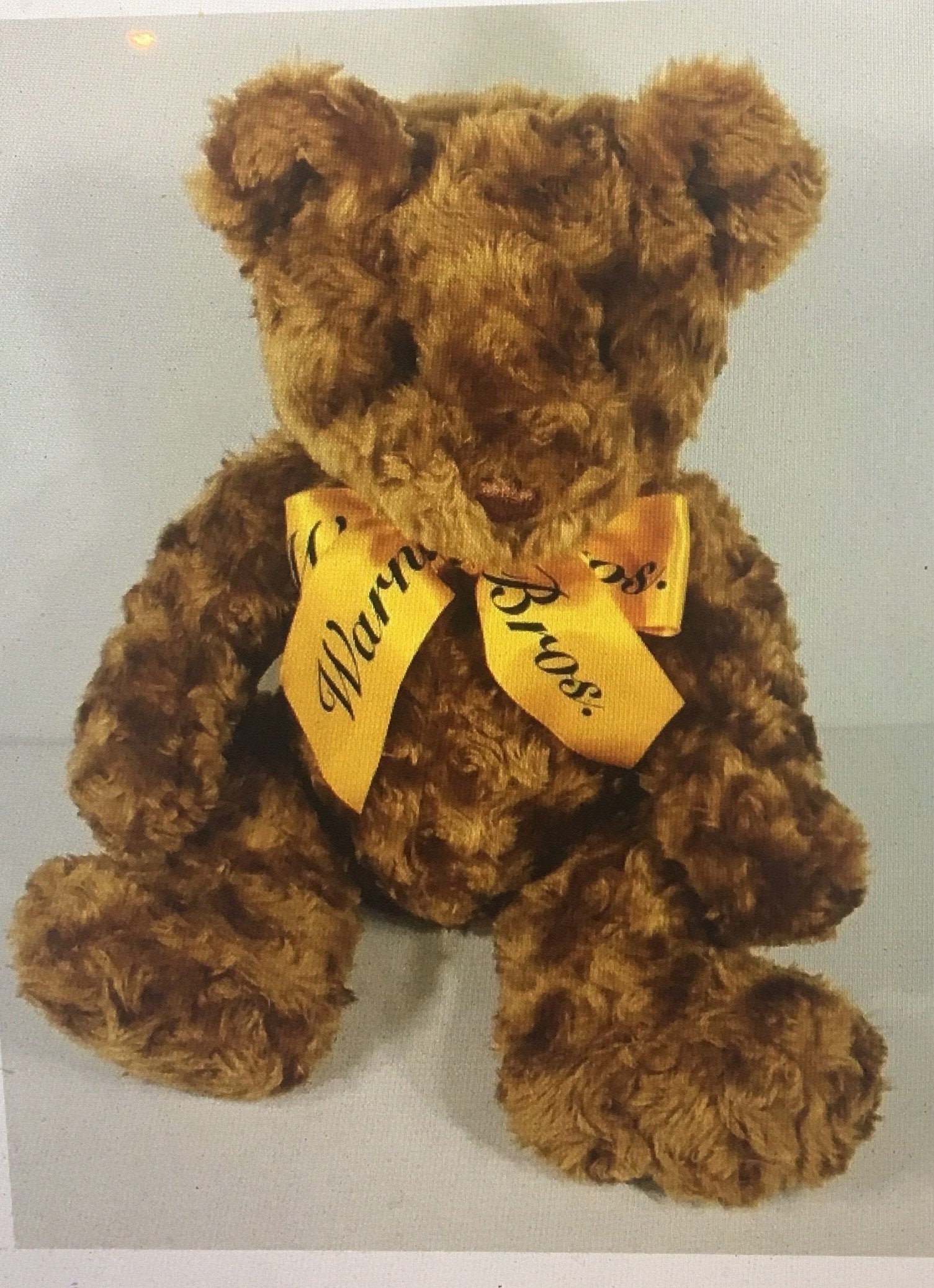 Brown Curly Hair Teddy Bear Plush With Gold Ribbon Plush NEW