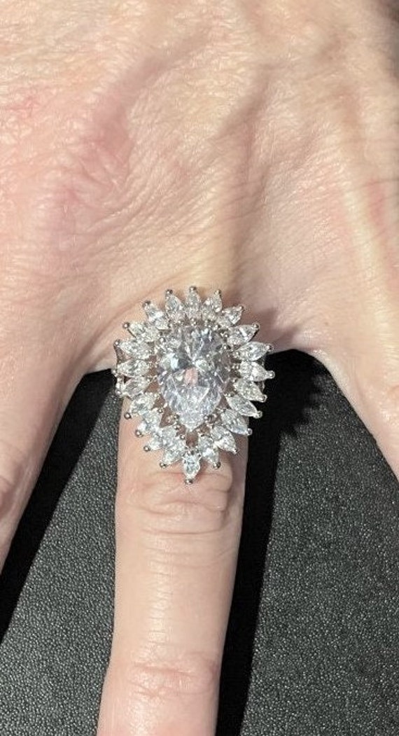 Large White Pear Shaped Topaz Cocktail Ring Sparkling White Topaz Ring Marquise Stones White Gold Layered Ring Size 9 Etsy