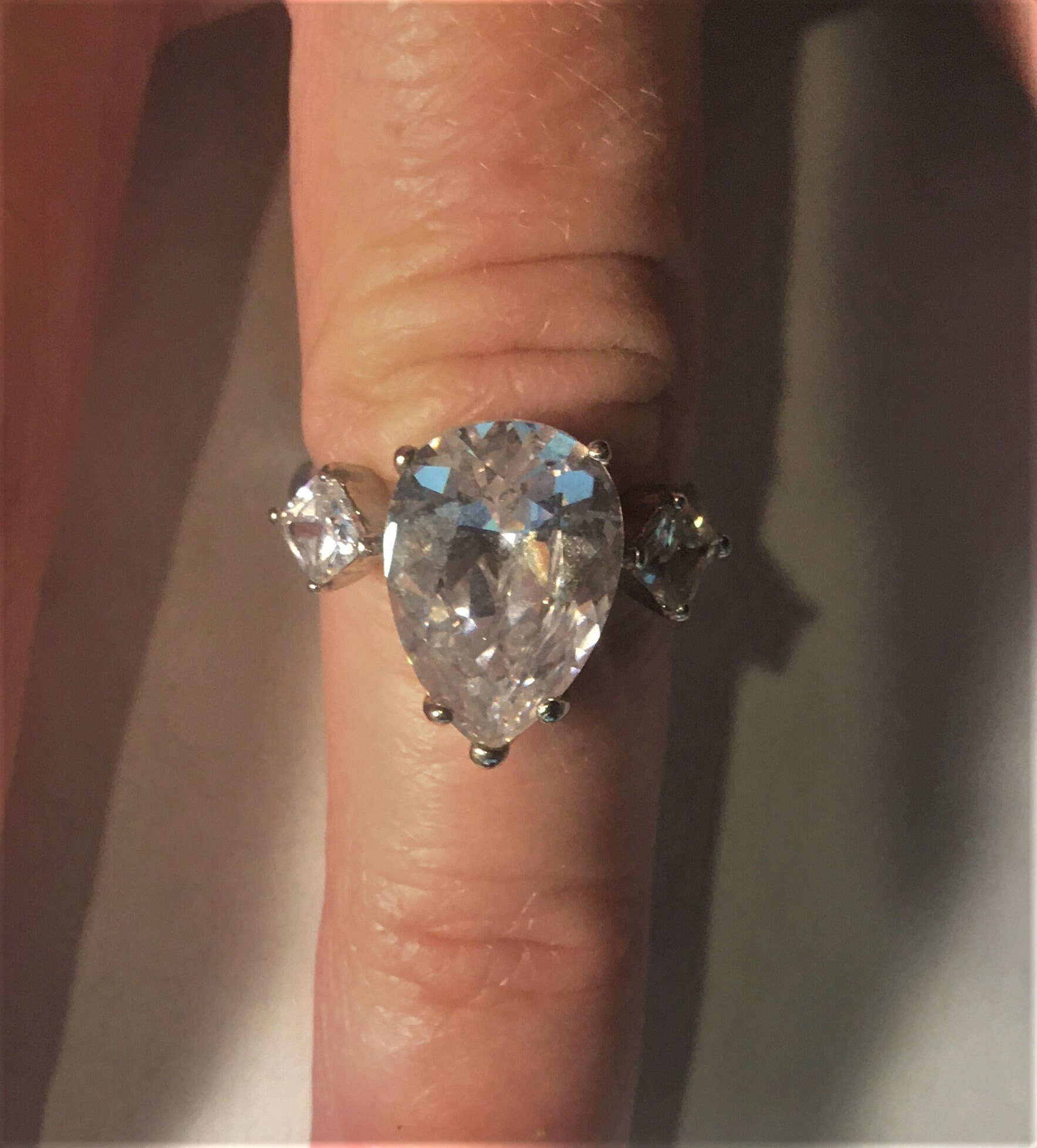 Pear Shaped CZ Engagement Ring White Gold Layered Size 7 Etsy