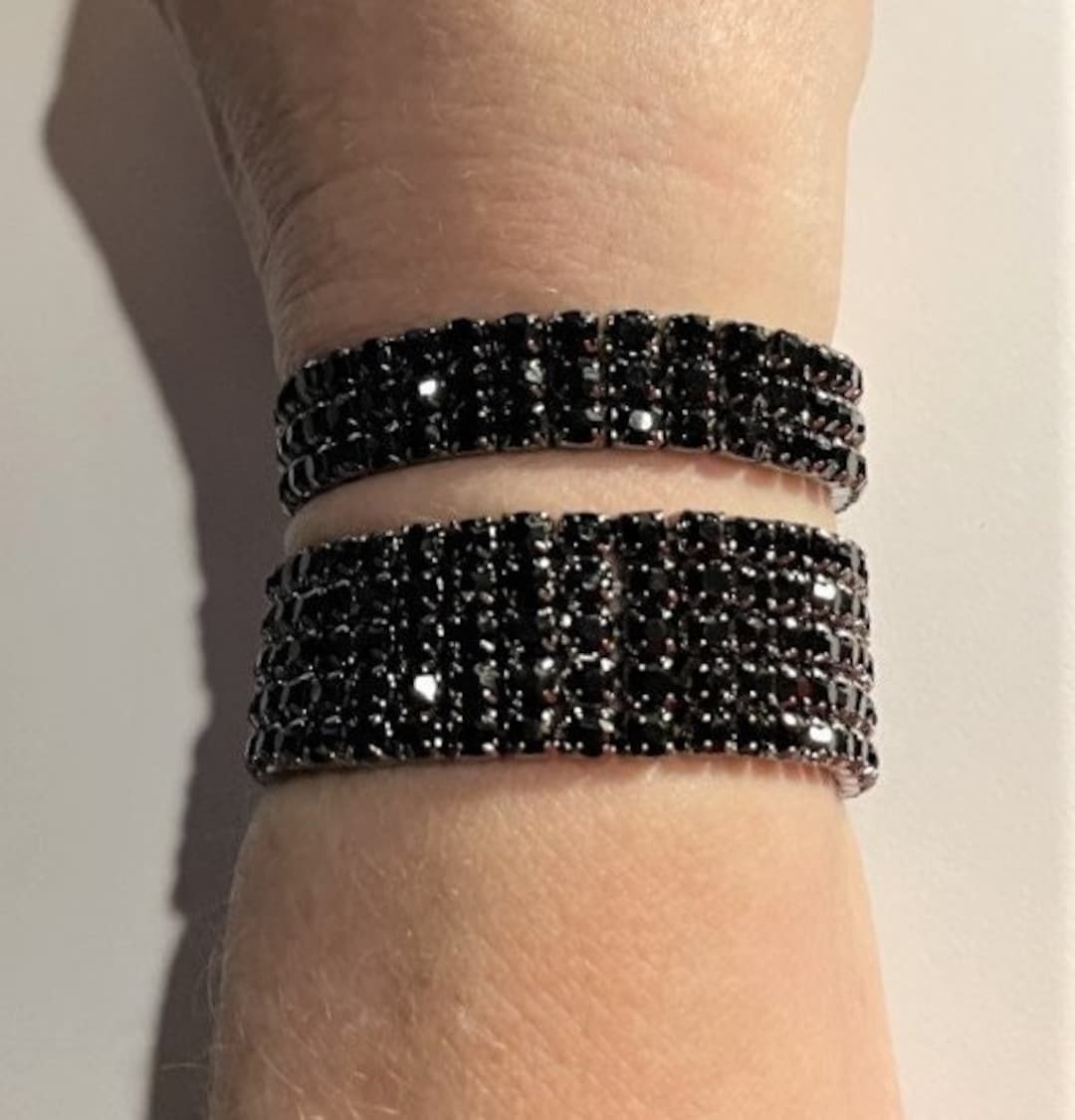 Black Rhinestone Stretch Bracelet , 3 Row Black Rhinestone Bracelet , 5 ...