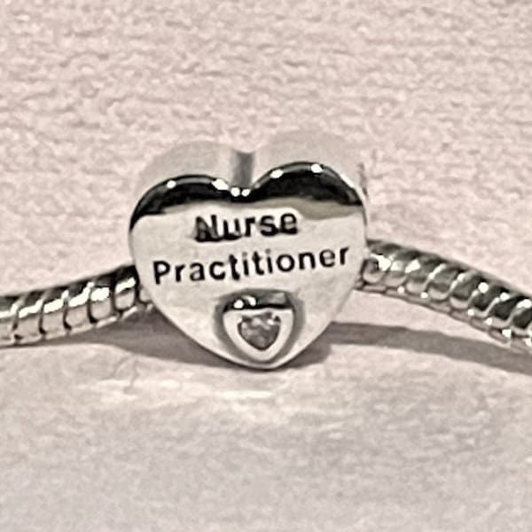 Nurse Practitioner Heart Charm fits Pandora Bracelet ,  Nurse Practitoner Charm , CZ Heart Charm , Medical Charm , 925 Sterling Silver