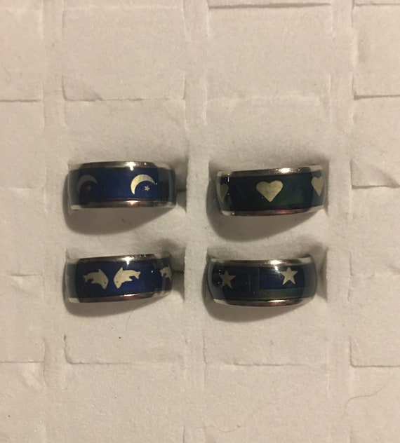 Color Changing Mood Ring Band stainless Steel peace Sign dolphins
