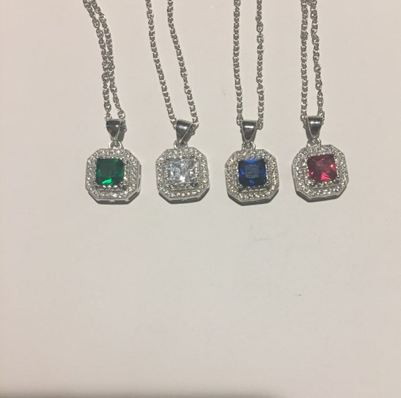 Princess Cut Halo CZ Pendant Necklace ,  Matching… - image 2