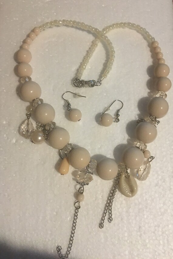 Tan Beaded Crystal Necklace & Earrings Set ,Cryst… - image 2