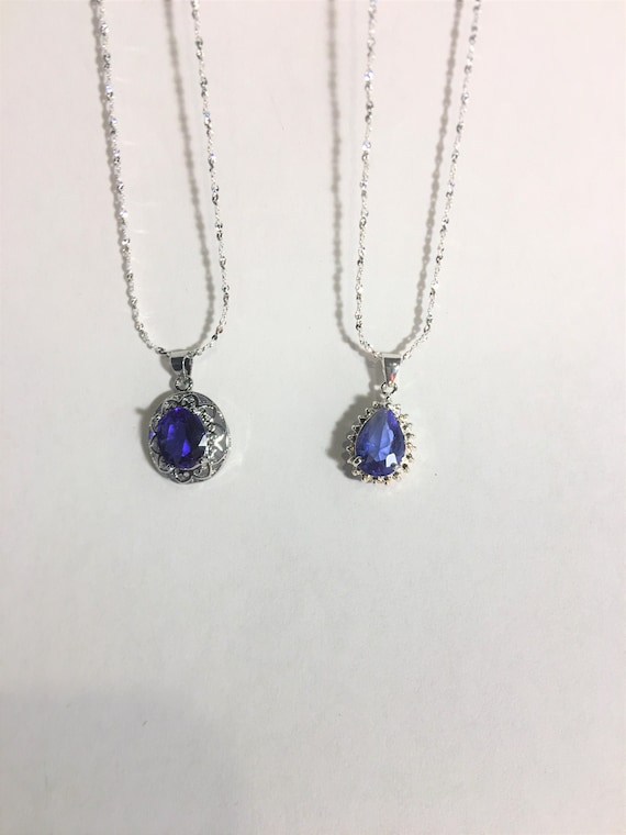 Oval Shape Blue Sapphire Necklace , Teardrop Shape