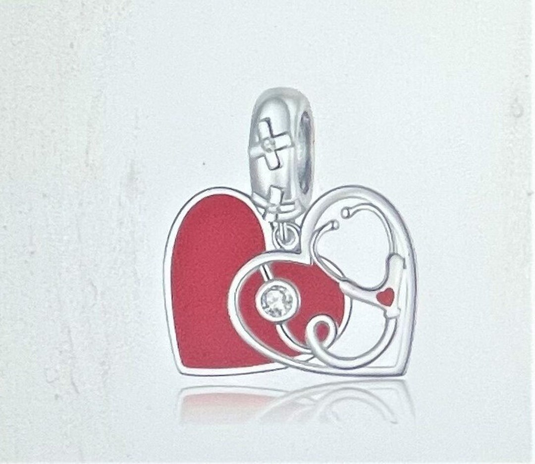 Pandora Style Stethoscope With Heart Charm Red Enamel 925 Etsy