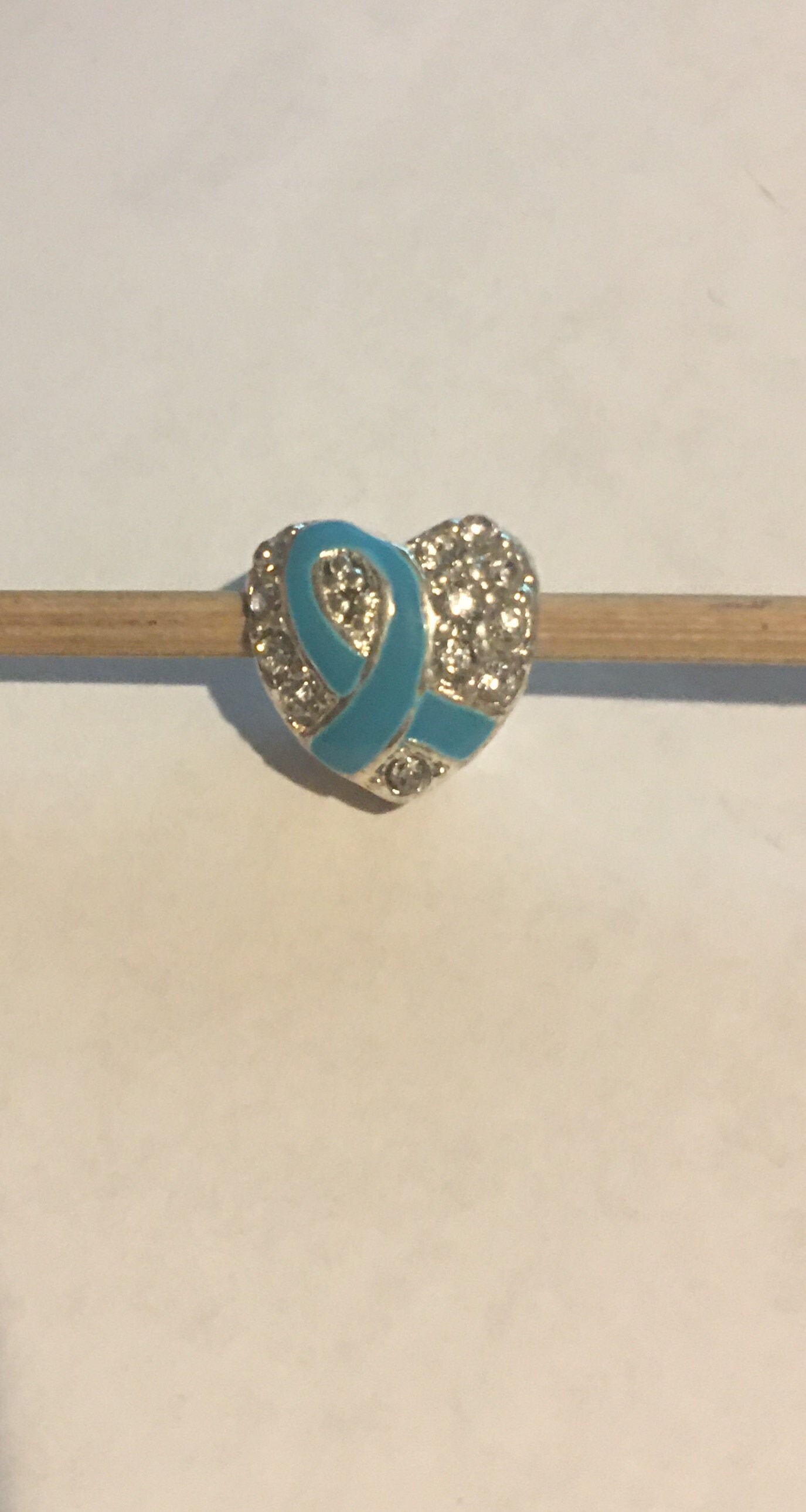 Teal Hope Ribbon Heart Charm Fits Pandora Bracelets Awareness