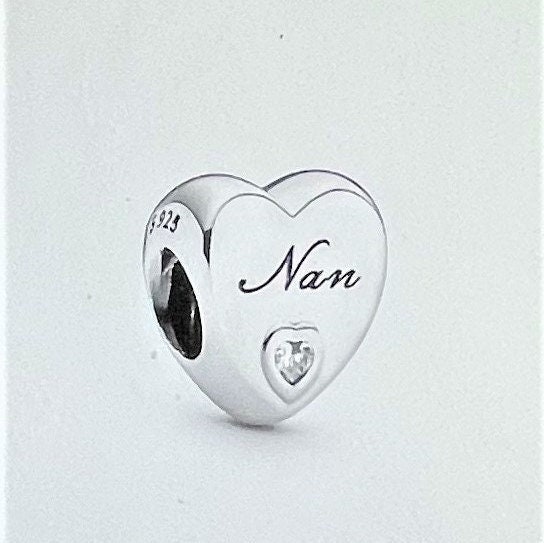 Nan CZ Heart Charm Fits Pandora Bracelet Nan Heart Charm