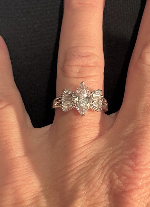 Bridal Marquise White Topaz Engagement Ring, Spar… - image 1