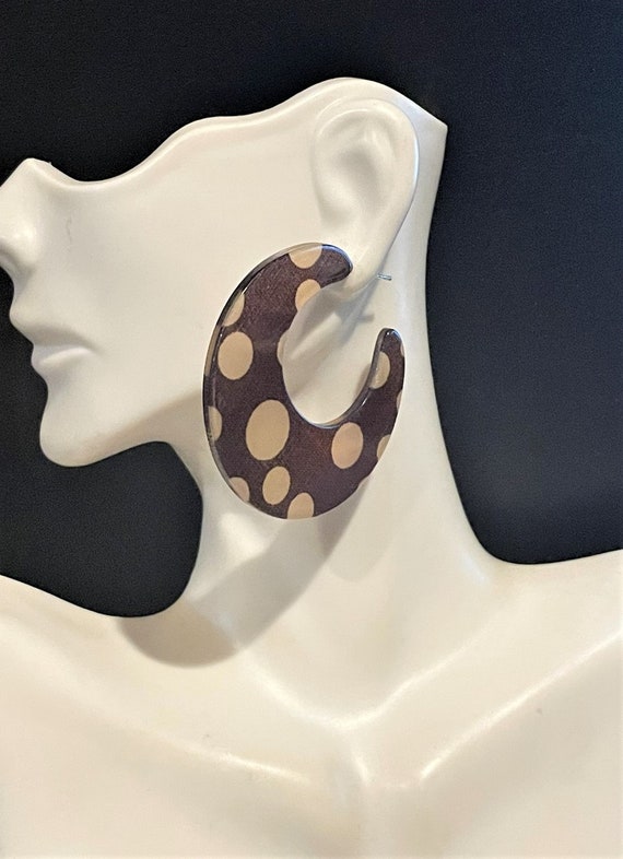 Brown Polka Dot Acrylic Hoop Earrings , Hoop Earri