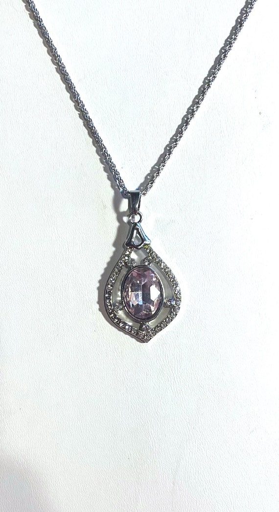 Pink Oval Austrian Crystal Pendant Necklace , Pink