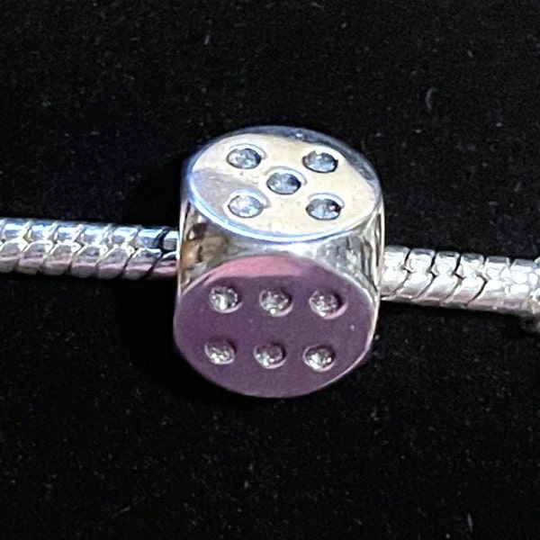 Lucky Dice Charm for Bracelets , Casino Charm , Gambling Charm , Dice Charm Bead , 925 Sterling Silver