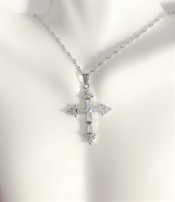 White Topaz Cross Pendant Necklace White Topaz Cross and - Etsy