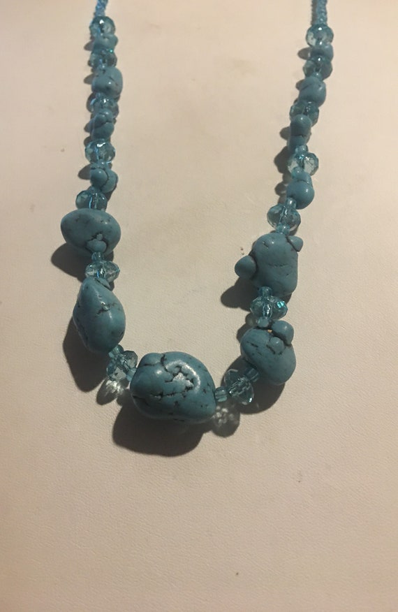 Turquoise Beaded Jewelry Set ,  Crystal Glass Bea… - image 2